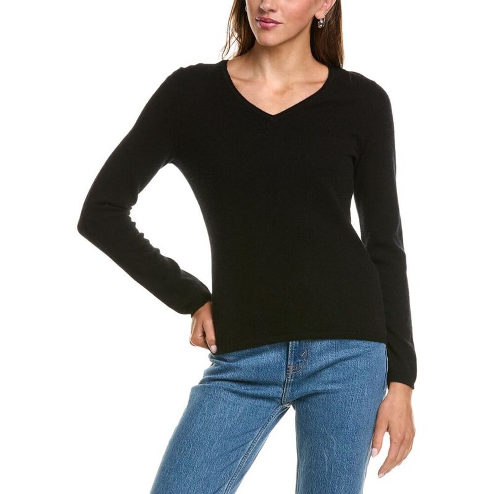 Incashmere Womens Basic V-Neck 100% Cashmere Sweater, Black